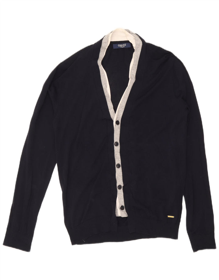 Suéter cardigã masculino Gaudi grande azul marinho colorblock viscose