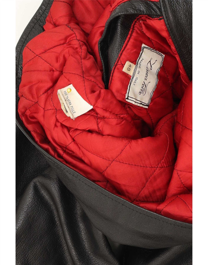 Jaqueta de couro masculina vintage para motociclista IT 48 couro preto médio