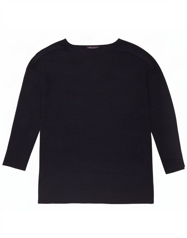Top feminino Marks & Spencer manga comprida UK 14 grande poliéster azul marinho