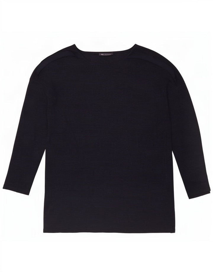 Top feminino Marks & Spencer manga comprida UK 14 grande poliéster azul marinho