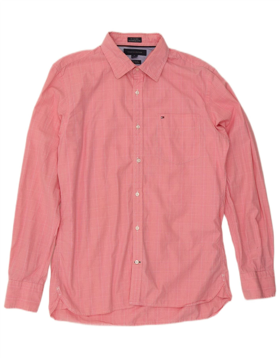 Camisa masculina TOMMY HILFIGER personalizada tamanho 15 1/2 16 xadrez rosa médio