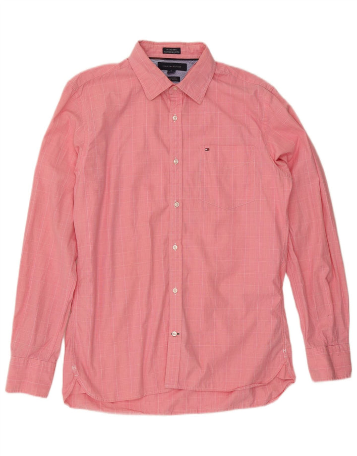 Camisa masculina TOMMY HILFIGER personalizada tamanho 15 1/2 16 xadrez rosa médio