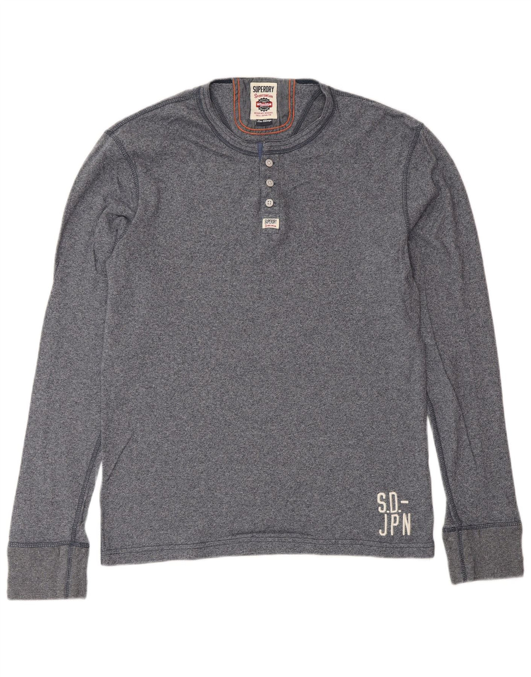 SUPERDRY Top masculino de manga comprida XL azul marinho algodão