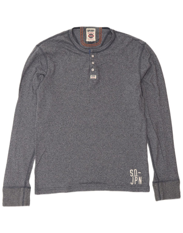 SUPERDRY Top masculino de manga comprida XL azul marinho algodão