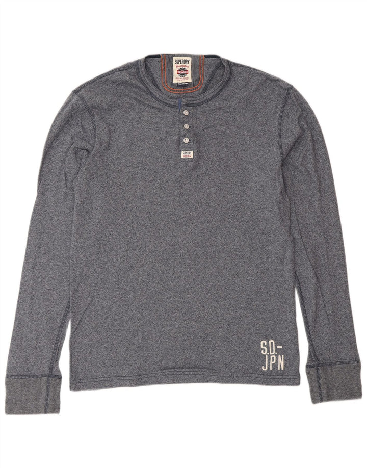 SUPERDRY Top masculino de manga comprida XL azul marinho algodão