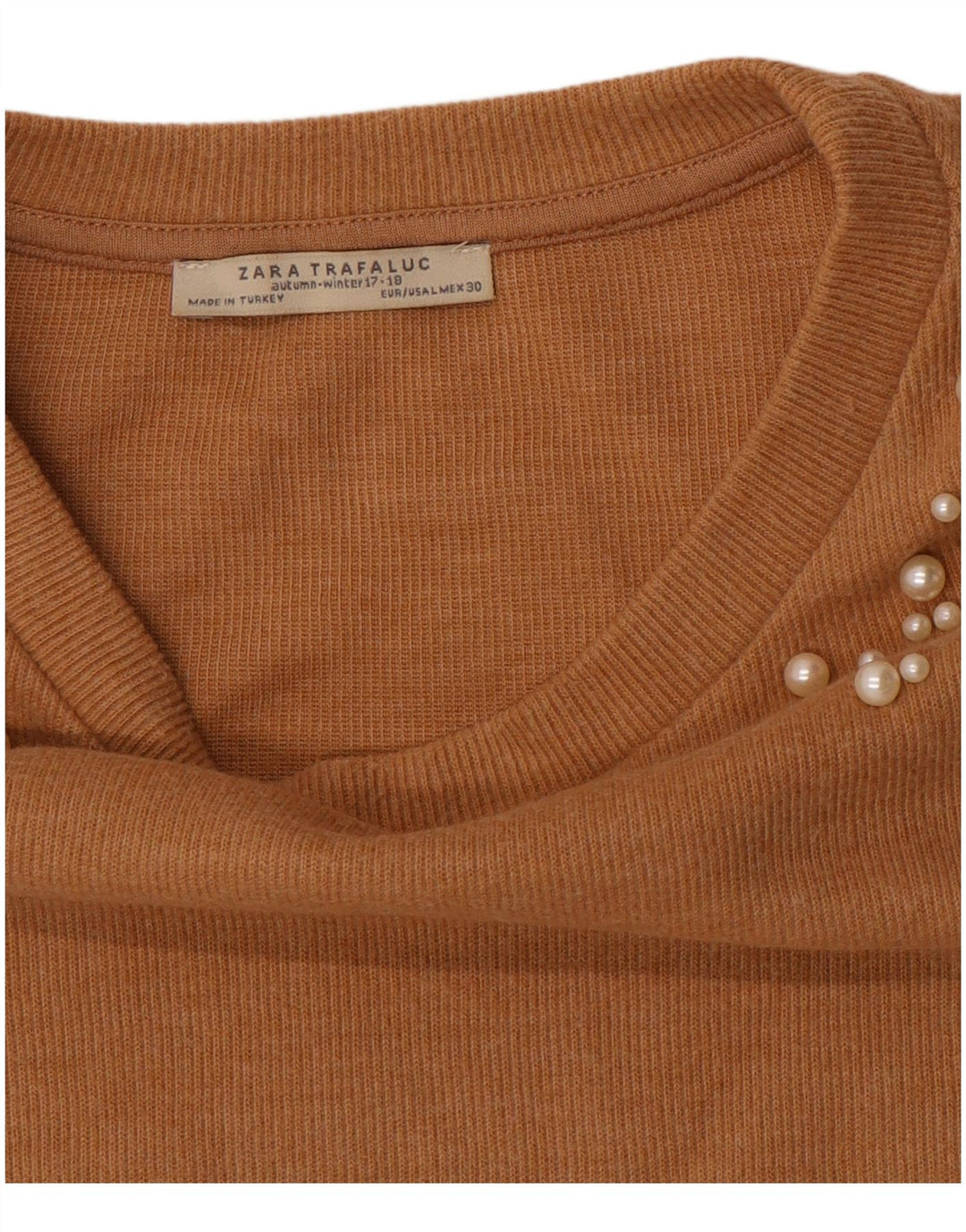 Suéter feminino ZARA com gola redonda e gola redonda, tamanho 16, marrom grande