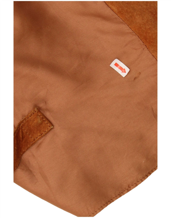 Colete de camurça vintage feminino Reino Unido 16 grande couro marrom