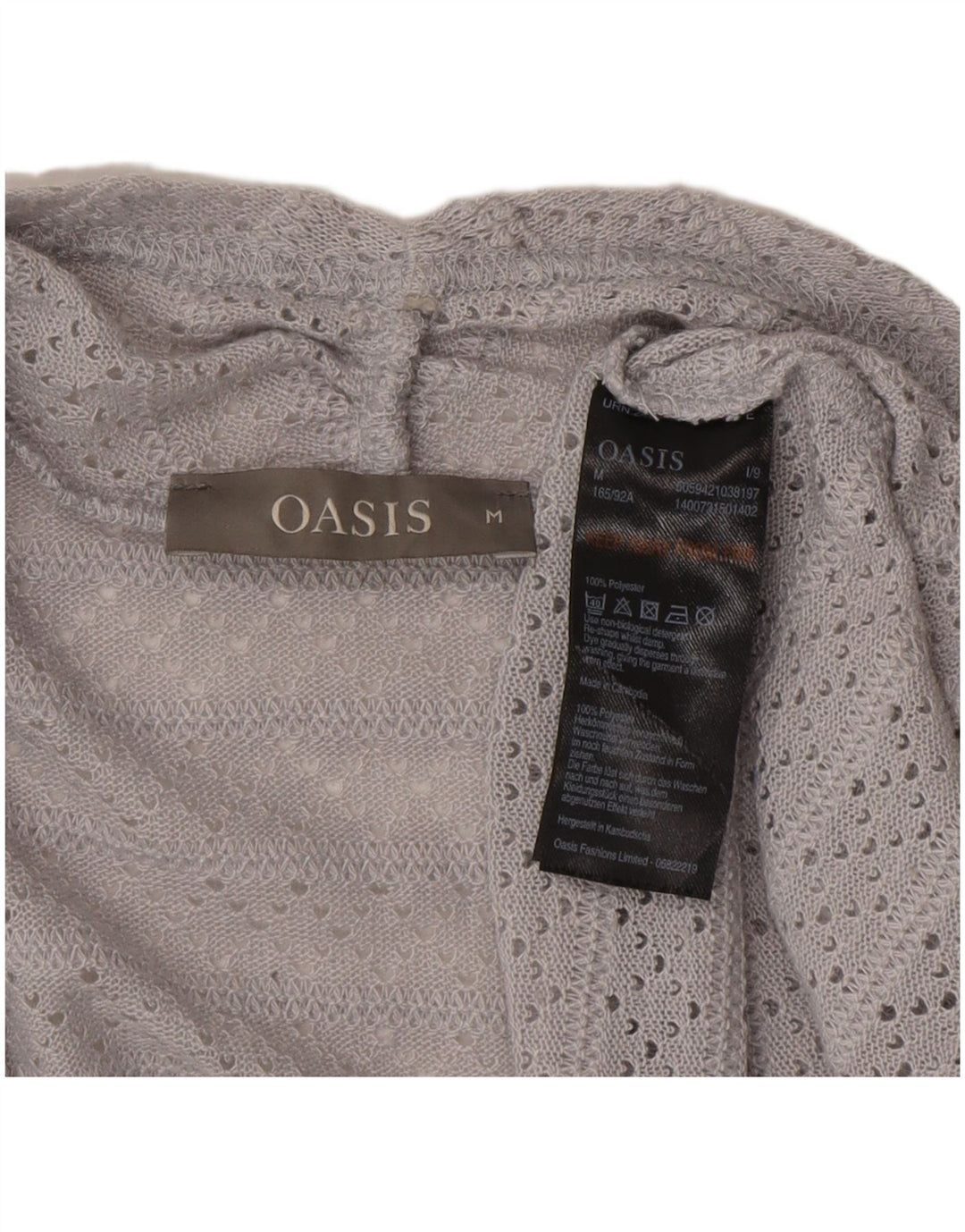 Top de cardigã aberto feminino Oasis UK 12 poliéster cinza médio