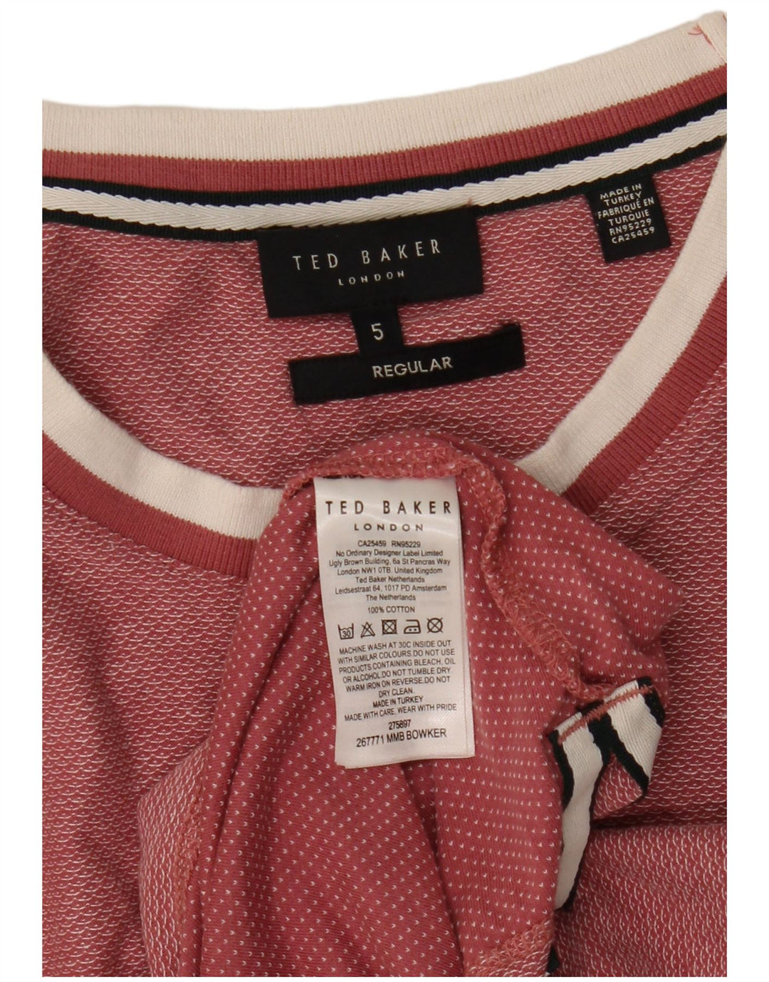 Camiseta masculina regular Ted Baker tamanho superior 5 XL algodão rosa