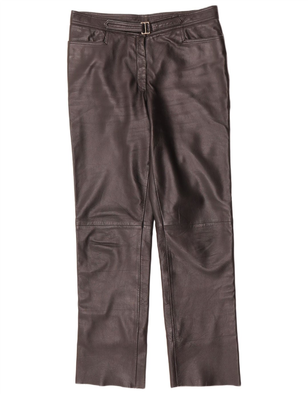Calça feminina reta de couro Maddox IT 44 médio W32 L32 preta