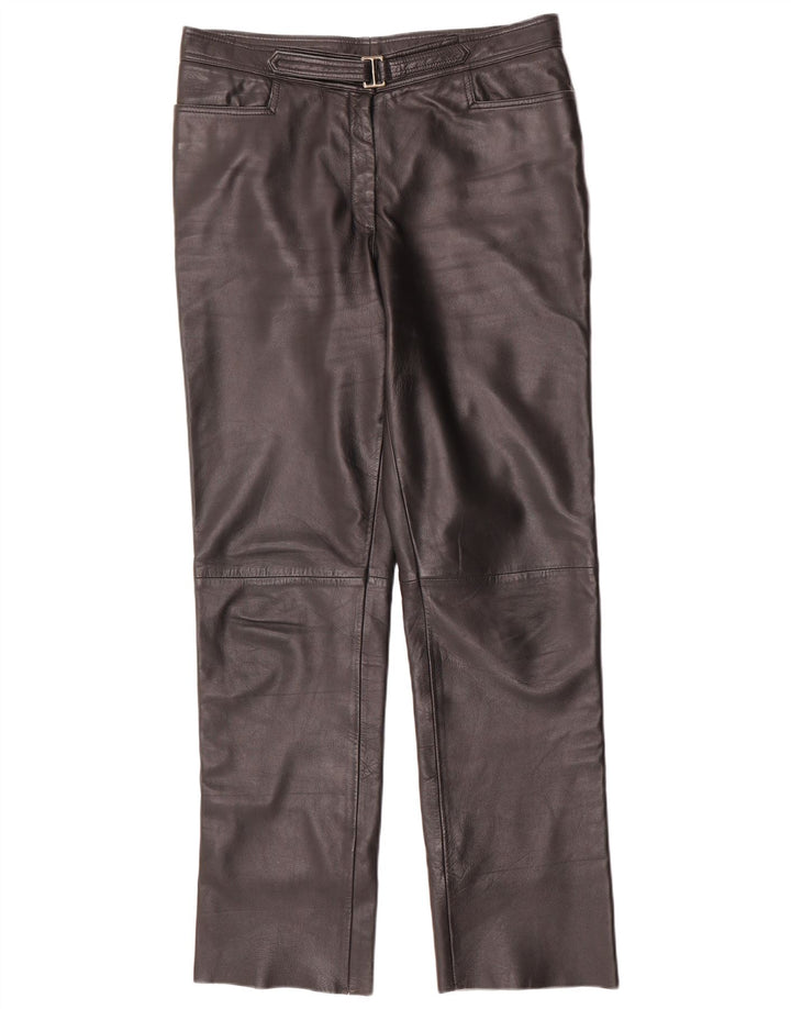 Calça feminina reta de couro Maddox IT 44 médio W32 L32 preta