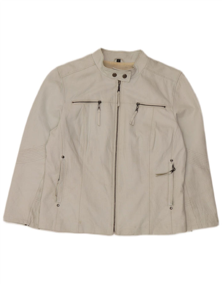 Jaqueta de couro feminina vintage EU 42 couro branco grande