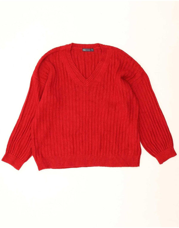Suéter feminino Marks & Spencer com decote em V Reino Unido 16 grande acrílico vermelho