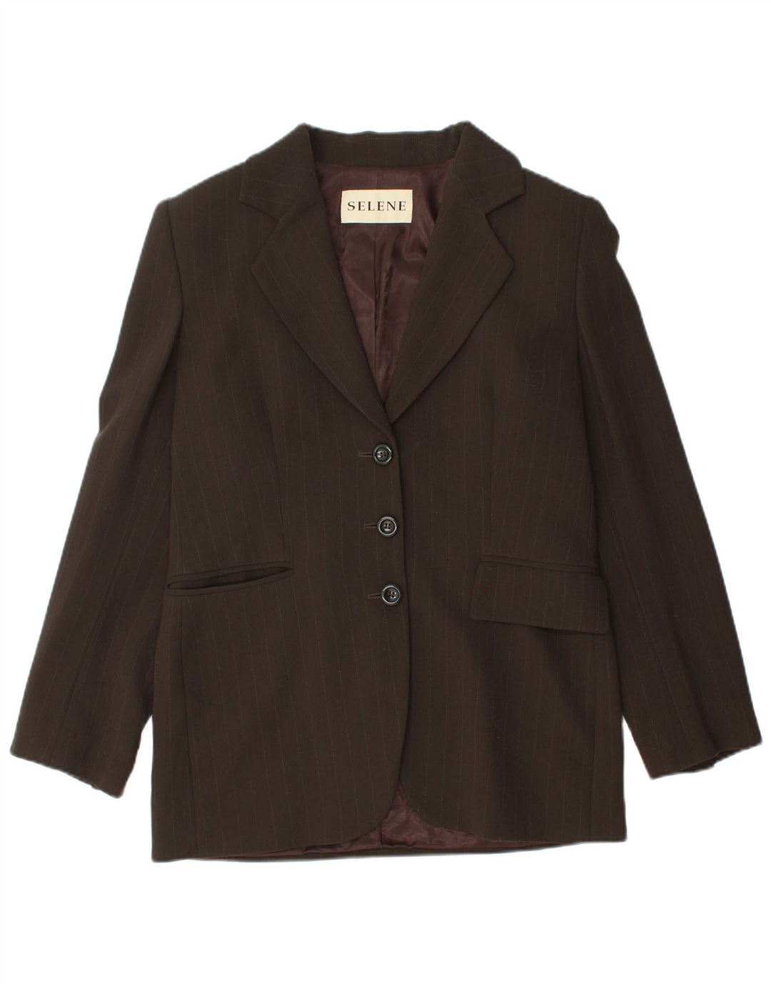 Jaqueta blazer feminina Selene com 3 botões Reino Unido 12 risca de giz marrom médio