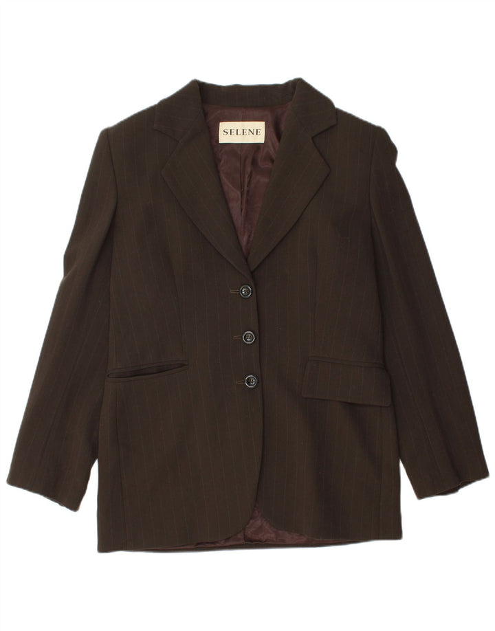 Jaqueta blazer feminina Selene com 3 botões Reino Unido 12 risca de giz marrom médio
