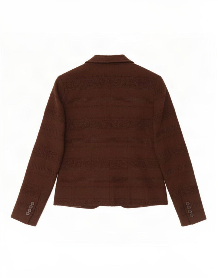 Jaqueta blazer feminina Zara com 1 botão EU 38 pequena marrom risca de giz lã