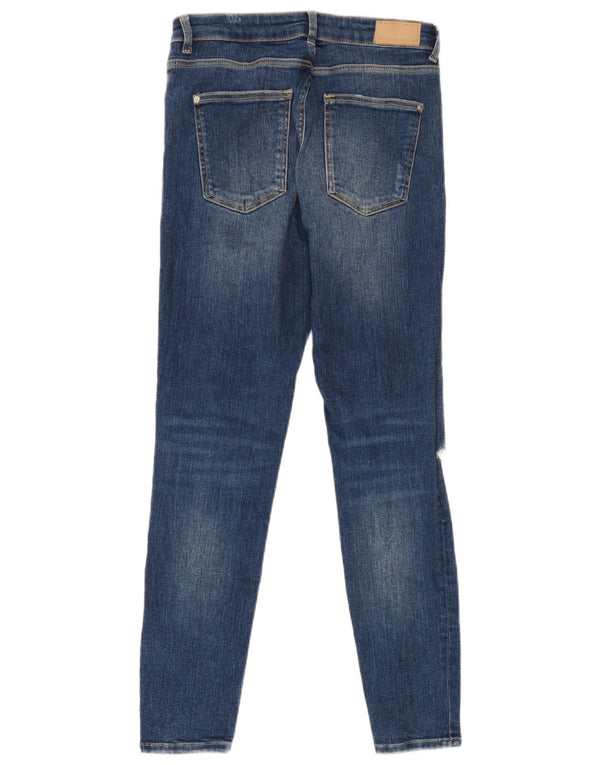 Zara Jeans skinny feminino desgastado UE 38 pequeno W28 L27 azul