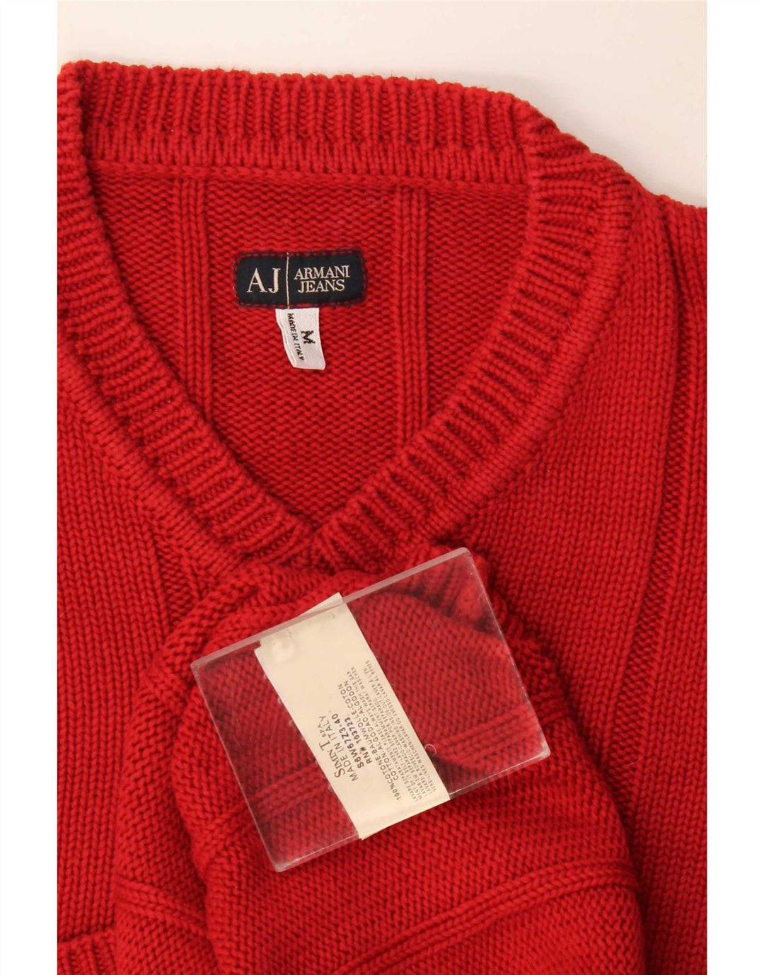 Suéter masculino Armani Jeans com decote em V médio algodão vermelho