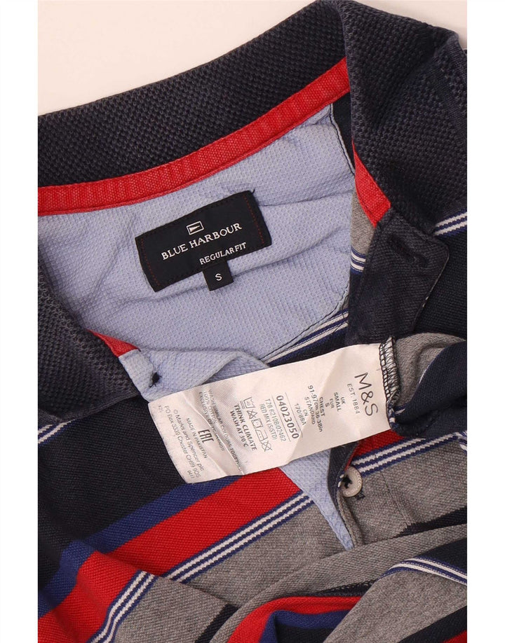 Camisa pólo masculina Marks & Spencer Blue Harbor pequena listrada multicolorida