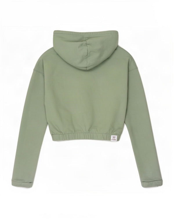 Adidas Womens Crop Graphic Hoodie Jumper UK 8 Small Green Colourblock