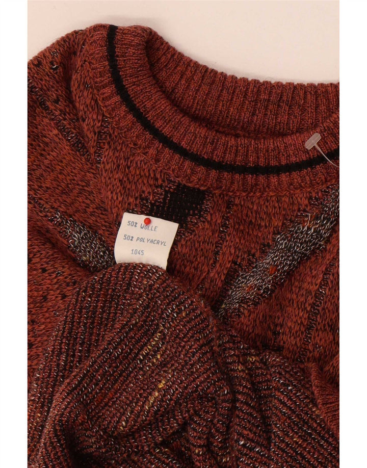 Suéter vintage masculino com gola redonda IT 50 lã geométrica marrom médio