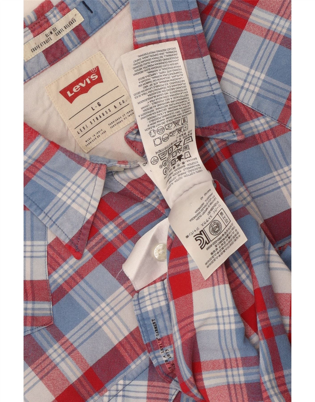 Camisa masculina Levi's manga curta slim fit grande algodão xadrez vermelho