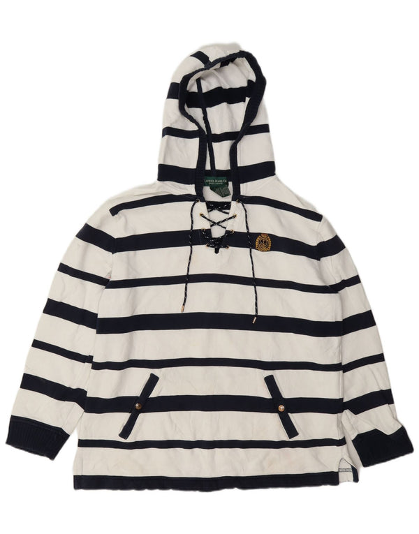 Ralph Lauren moletom com capuz feminino UK 14 algodão listrado branco médio