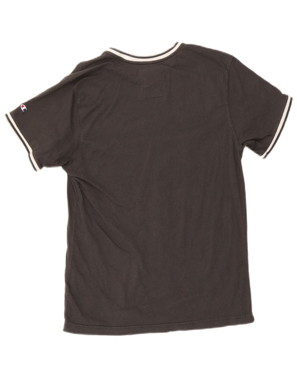 Camiseta masculina Champion New York University com estampa gráfica pequena de algodão cinza