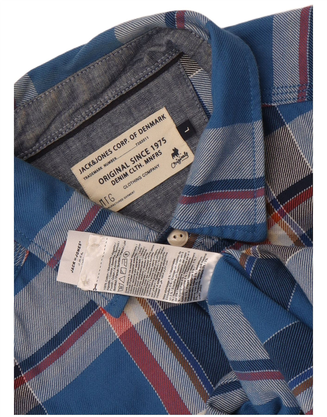 Camisa masculina de flanela Jack & Jones grande algodão xadrez azul