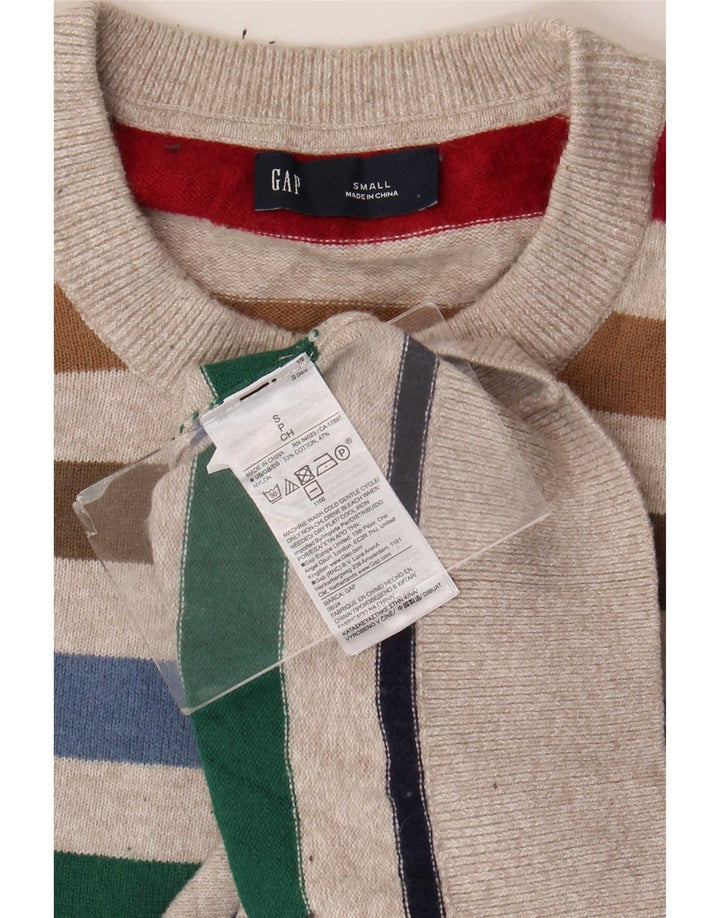 Suéter masculino Gap com gola redonda, pequeno algodão listrado multicolorido