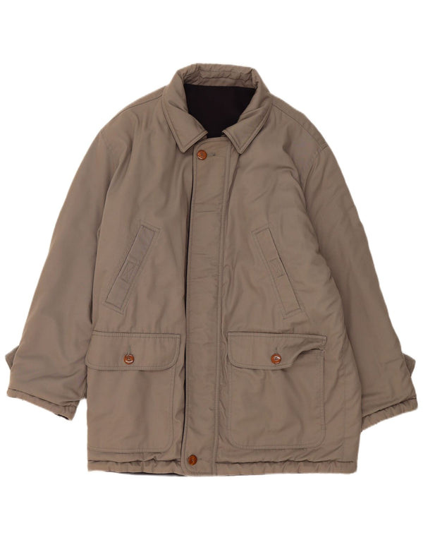 Casaco corta-vento masculino vintage reversível UK 38 cinza médio