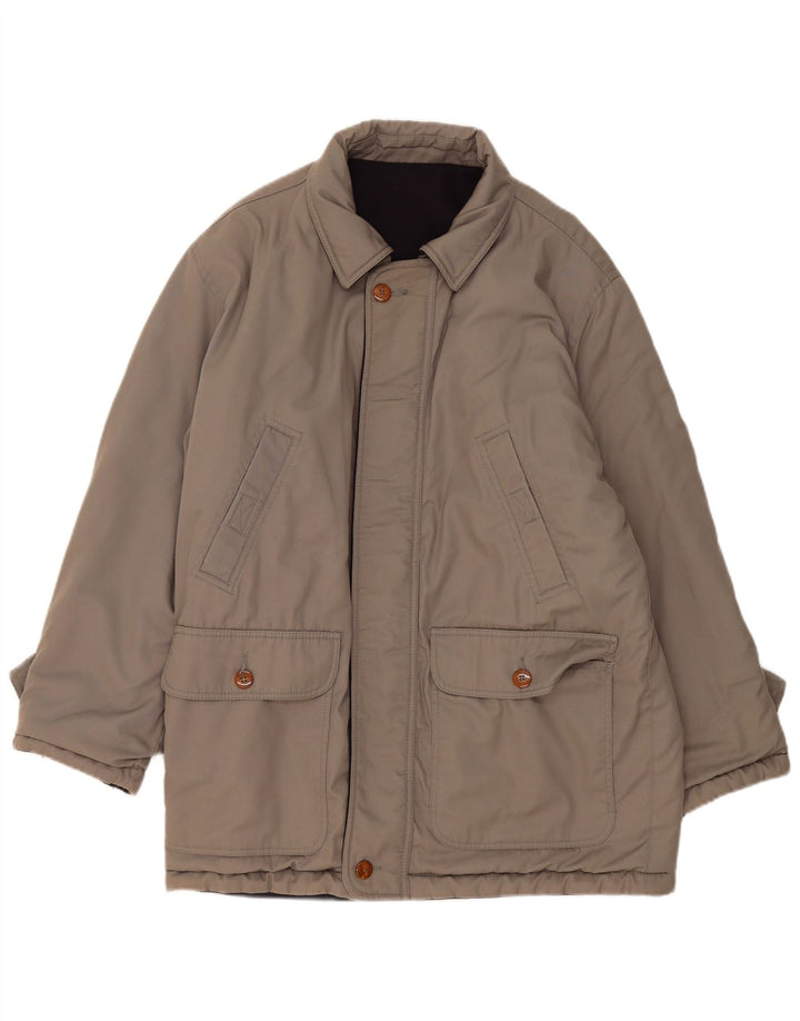 Casaco corta-vento masculino vintage reversível UK 38 cinza médio