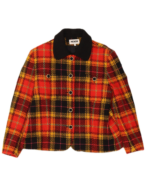 Jaqueta blazer feminina vintage com 5 botões IT 48 XL laranja xadrez virgem lã