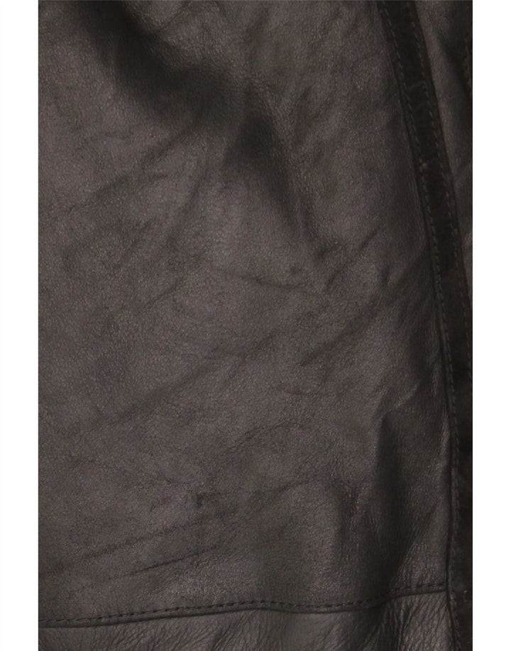 Casaco feminino vintage de shearling UK 12 couro preto médio