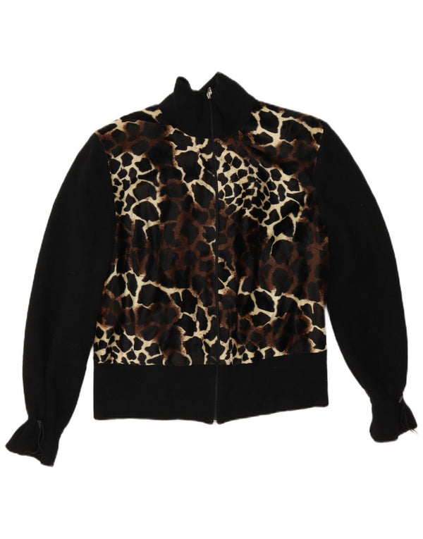 Jaqueta bomber feminina vintage UK 12 com estampa animal preta média
