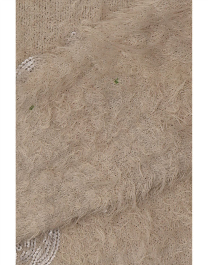 Suéter feminino Marks & Spencer com gola canoa Reino Unido 16 grande cinza floral