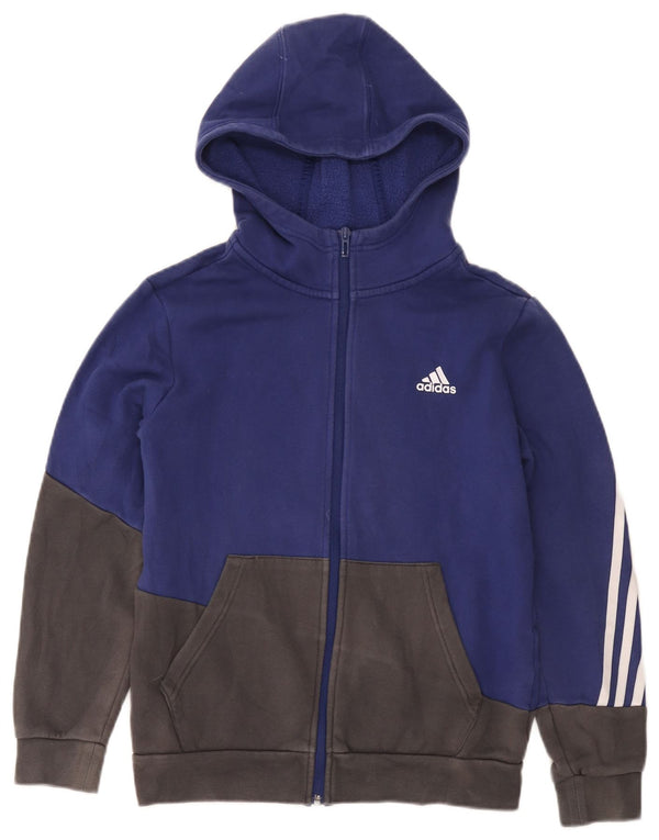 Suéter Adidas Boys Zip com capuz 13-14 anos azul marinho algodão colorblock