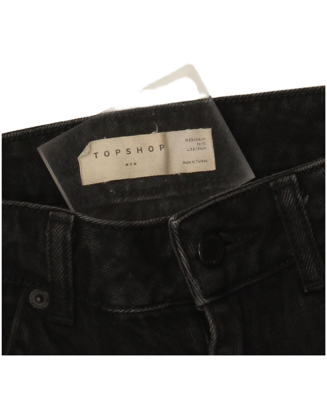 Calça jeans feminina TOPSHOP Mom Tapered W25 L29 algodão preto