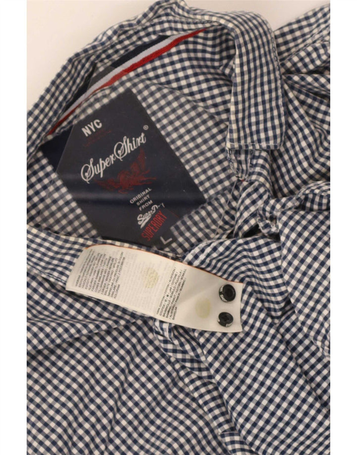 Camisa masculina Superdry grande algodão guingão azul marinho