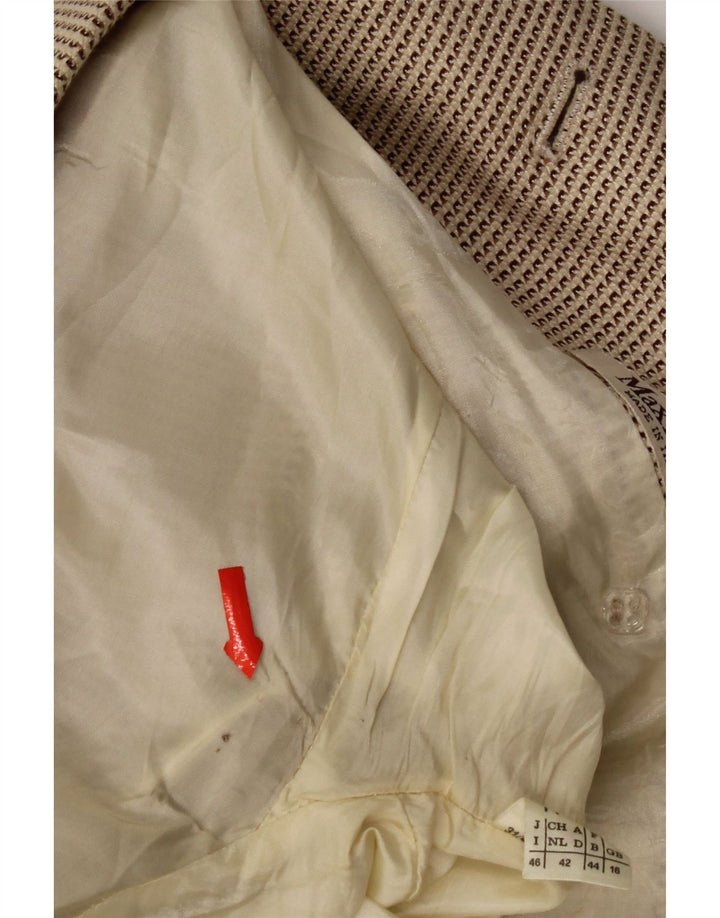 Jaqueta blazer feminina Max Mara com peito duplo Reino Unido 16 grande bege geométrico
