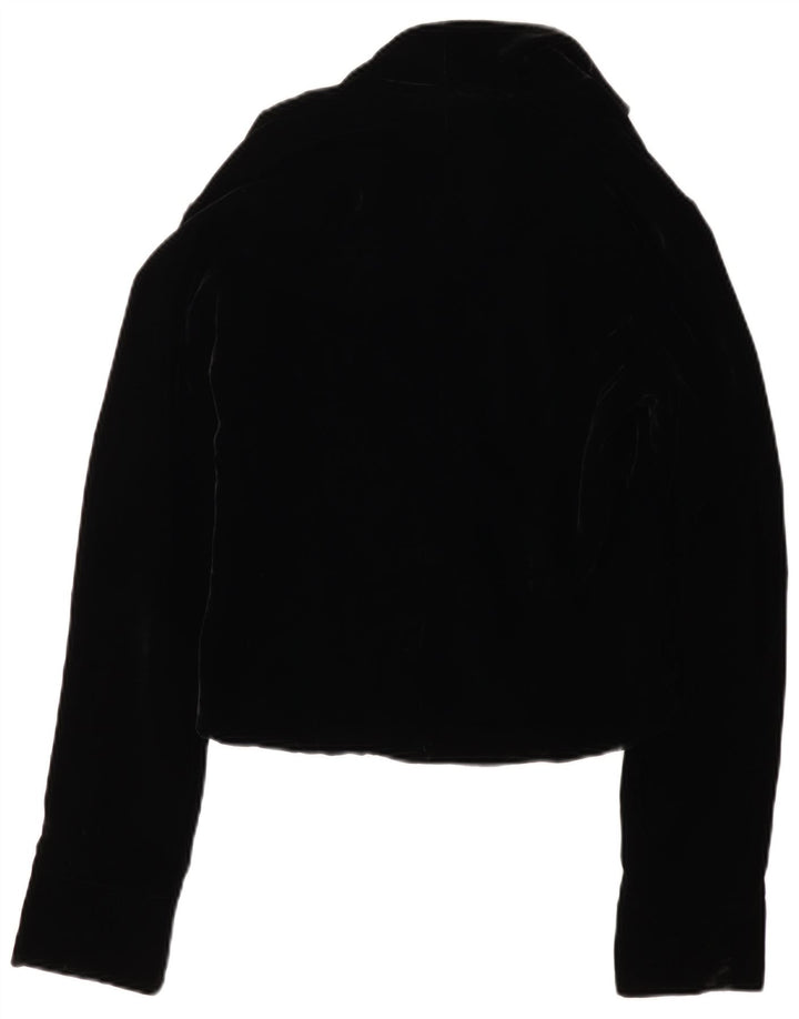 Jaqueta blazer feminina VINTAGE de veludo com 3 botões Reino Unido 12 médio preto