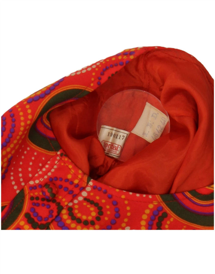 VINTAGE Vestido feminino evasê IT 46 grande vermelho geométrico
