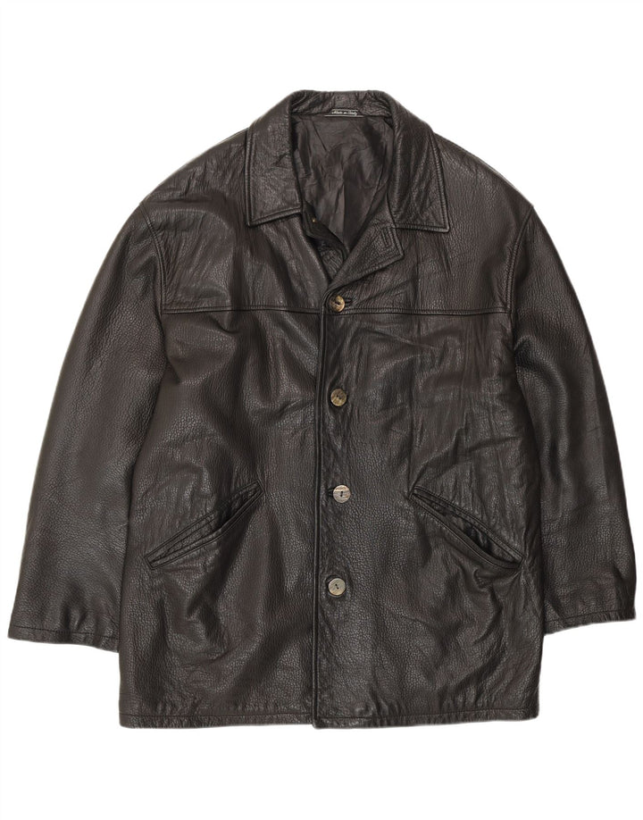 VINTAGE Mens Leather Coat IT 52 XL Black Leather