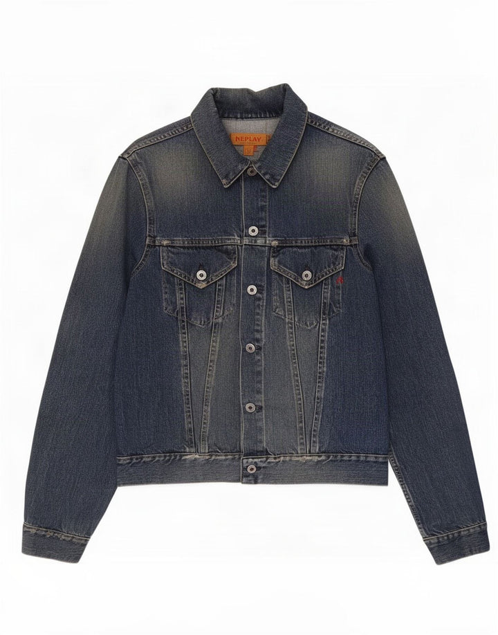 Jaqueta jeans masculina Replay desgastada Reino Unido 40 algodão azul grande