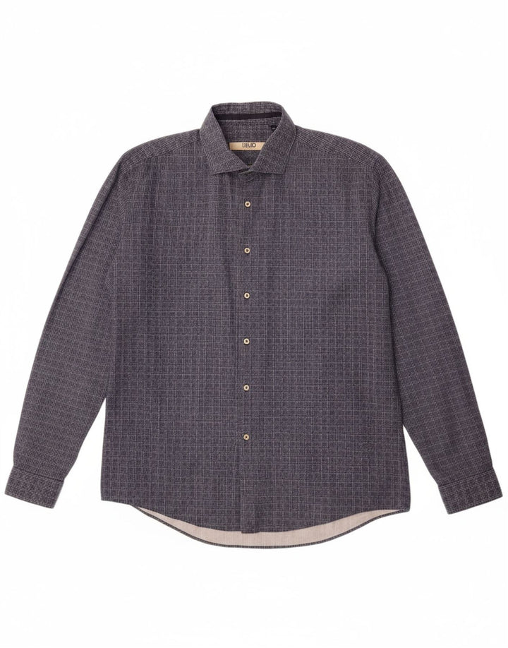 Camisa feminina LIU JO XL azul marinho xadrez algodão clássico