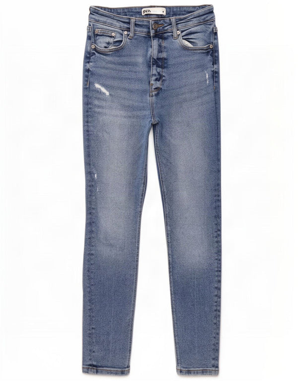 Zara Jeans skinny feminino desgastado UE 38 pequeno W28 L27 azul
