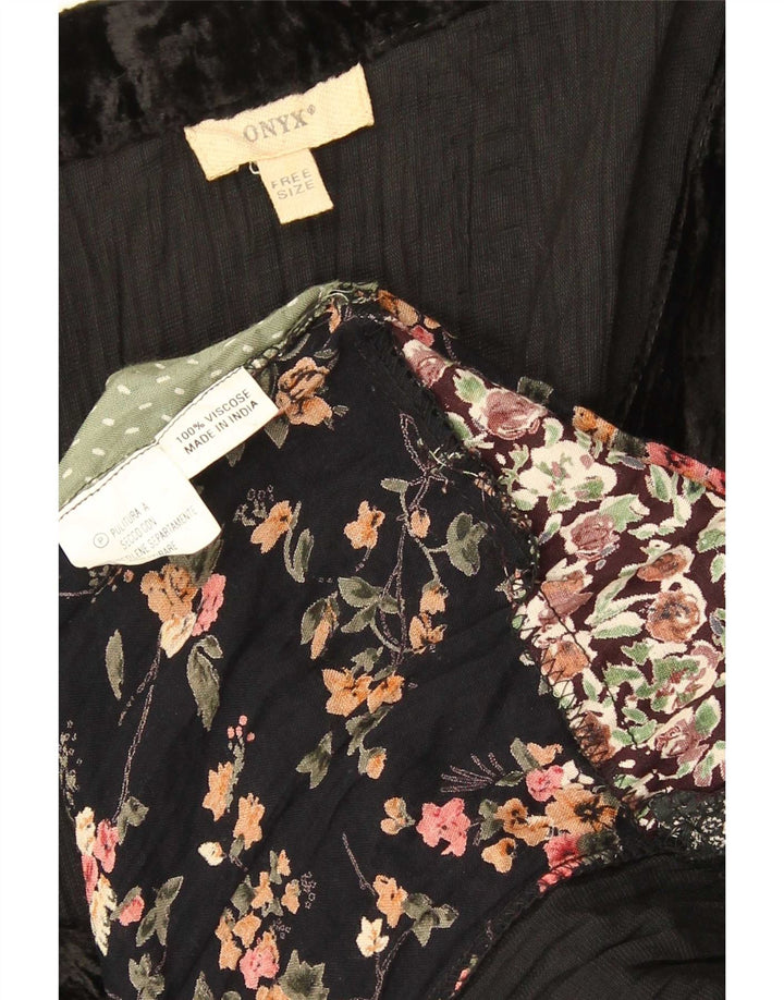 Vestido maxi feminino Onyx de manga comprida em veludo tamanho único preto patchwork viscose