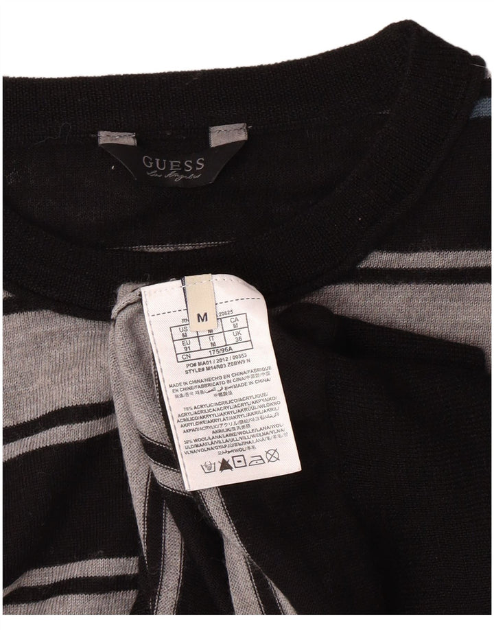 Suéter masculino GUESS com gola redonda e acrílico listrado preto médio