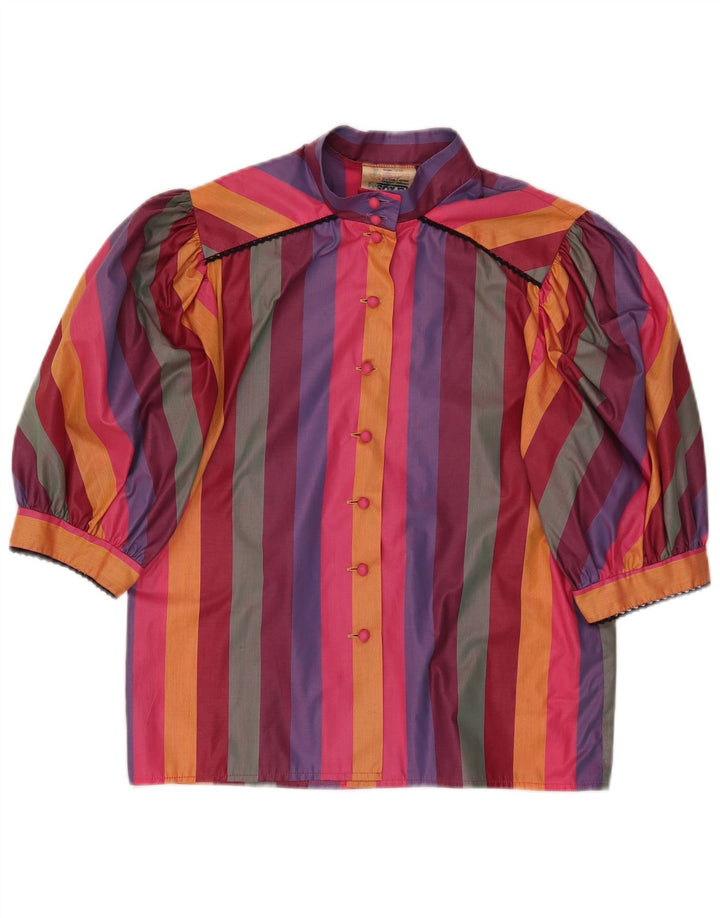 Blusa feminina vintage manga curta UE 38 média listrada multicolorida