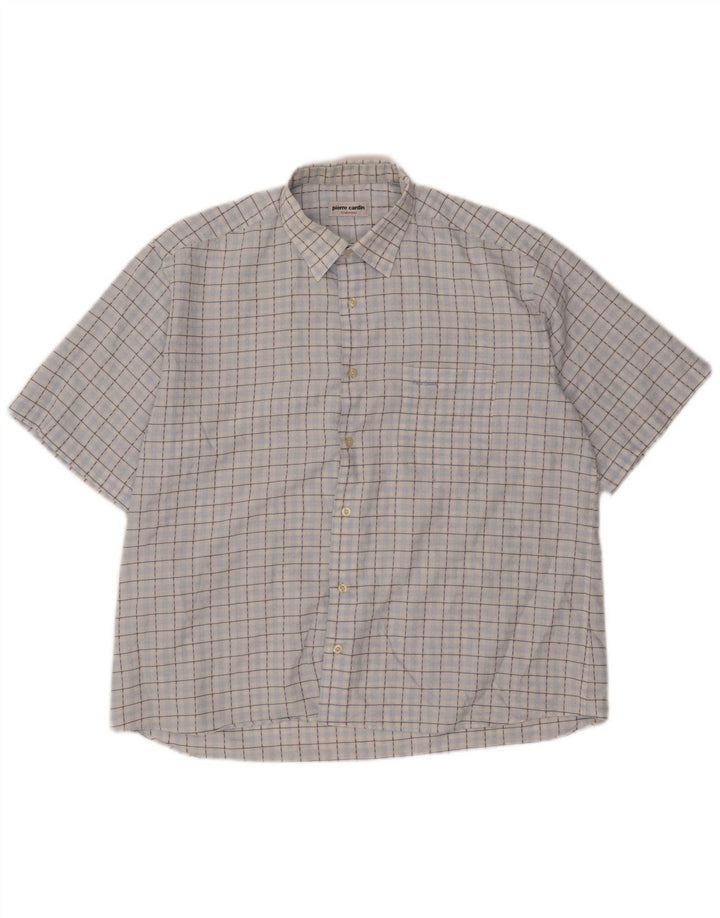 Camisa masculina de manga curta Pierre Cardin tamanho 43 xadrez azul grande
